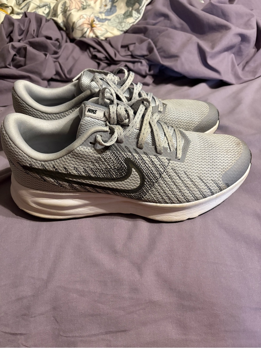 Nike Gray Mesh Running Shoes with Black Swoosh